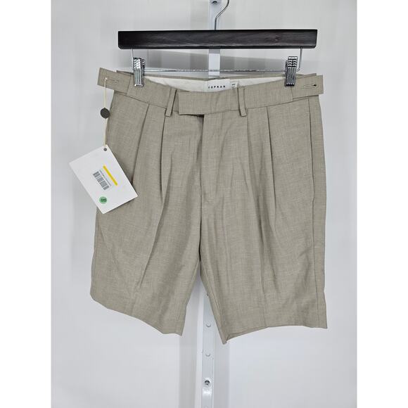 Topman Mens Sz 30 Pleated Front Preppy Dress Shorts Taupe NEW - Picture 1 of 5